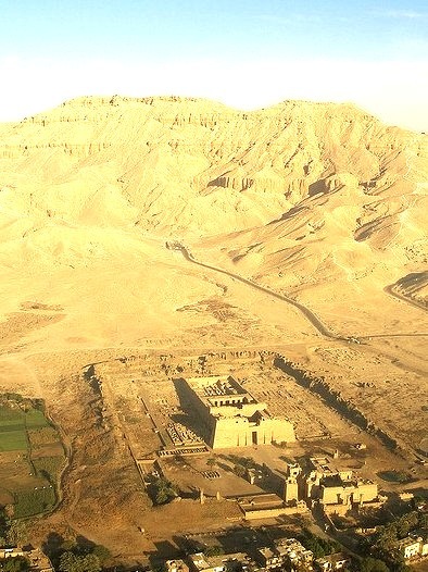 Aerial view of Medinet Habu Temple and Valley of the Queens, Egypt