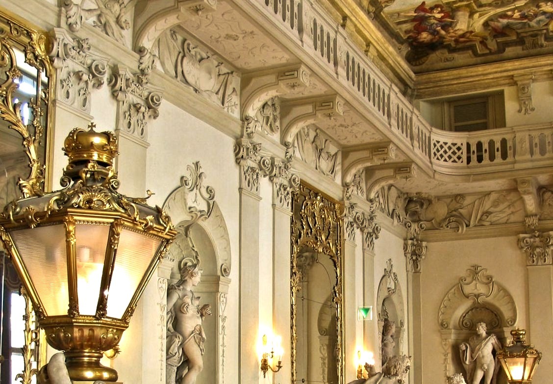 Baroque architecture inside Palais Kinsky, Vienna, Austria