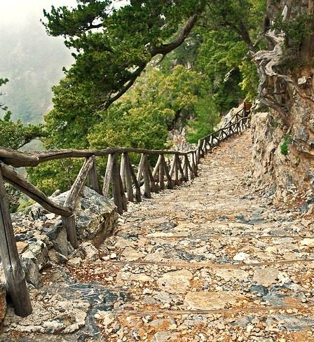 Steep stairs at the beginning of Samaria Gorge, Crete Island, Greece