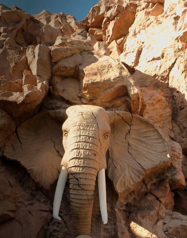 Rock-carved elephant at Sun City Resort, South Africa