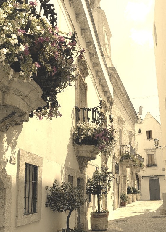 White streets of Locorotondo in Puglia, Italy